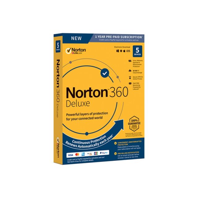 Norton 360 Deluxe Mac/Win/Android/iOS,  1User/5 Devices - ONLINE ONLY